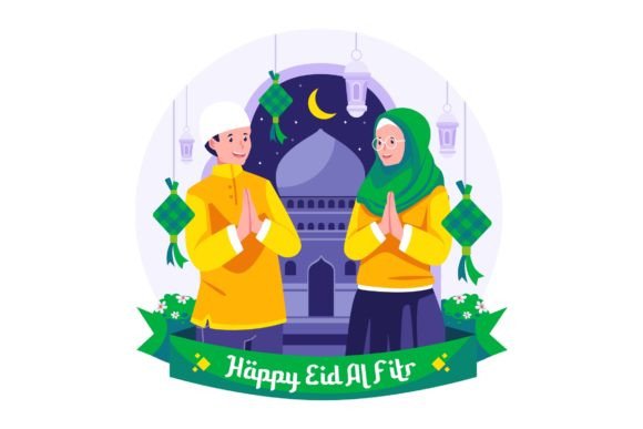 Couple Greeting Eid Mubarak Illustration