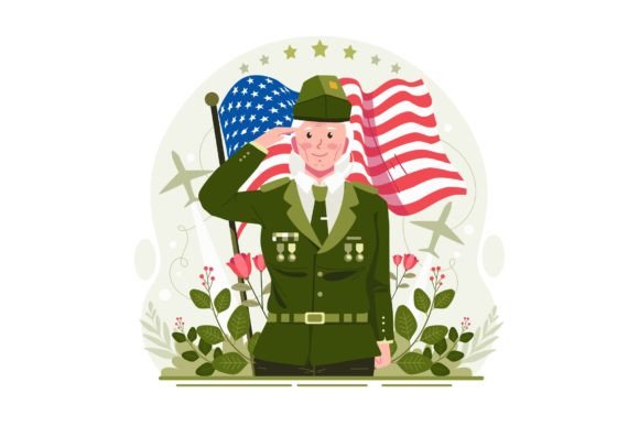 Female Veteran Saluting Illustration Graphics