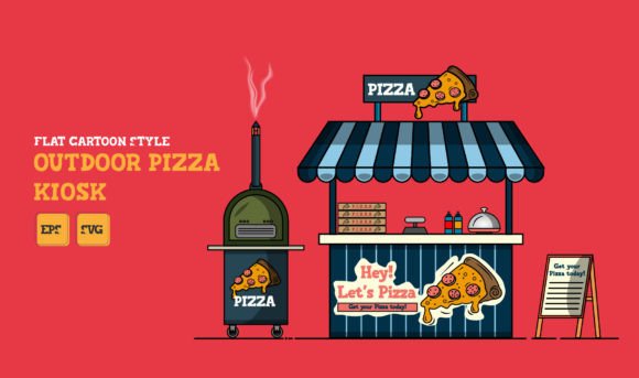 Flat Carton Style Outdoor Pizza Kiosk Graphics