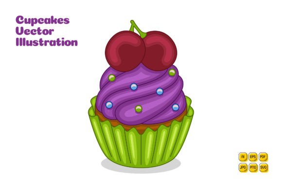 Grape Cupcakes Vector Illustration