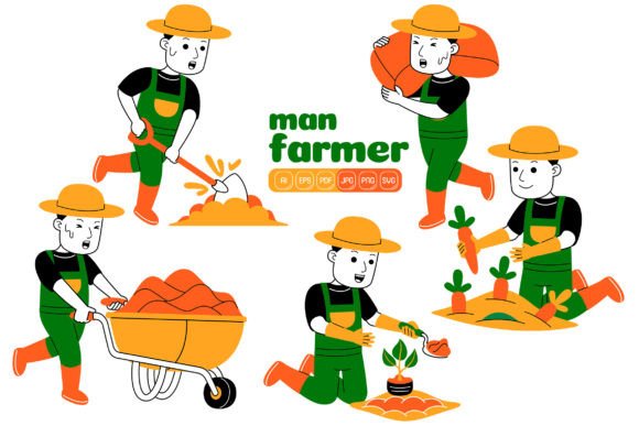 Man Farmer Vector Pack 01: Graphics & Illustrations for Crafters