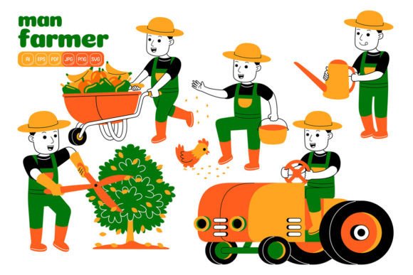 Man Farmer Vector Pack 04: Graphics & Illustrations for Local Branding