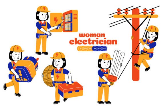 Woman Electrician Vector Pack 04